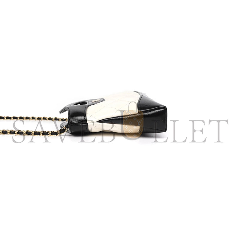 CHANEL MASTER NANO 31 WHITE BLACK SHINY LAMBSKIN GOLD HARDWARE (20*17*4cm)